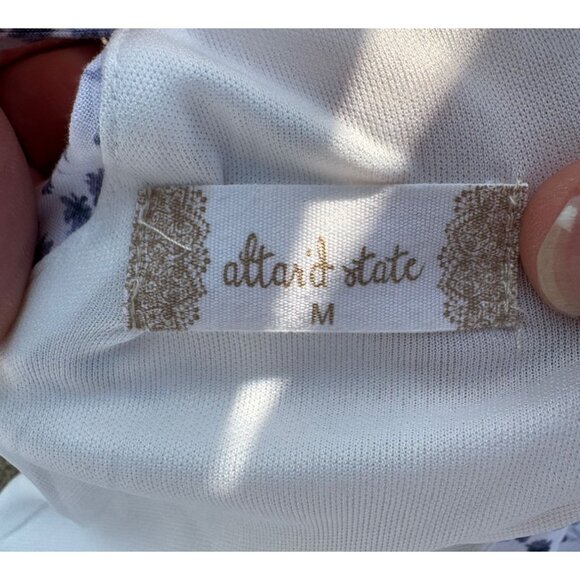 Blue & White Floral Long Sleeve Romper By Altard State M Elastic Waist V-Neck Ti - Picture 6 of 6